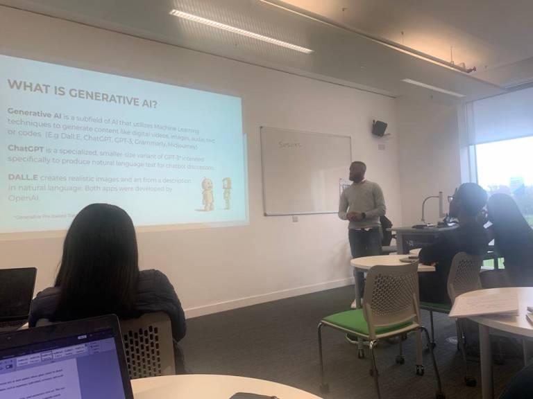 Image showing student of wolverhampton making a presentation during a class workshop