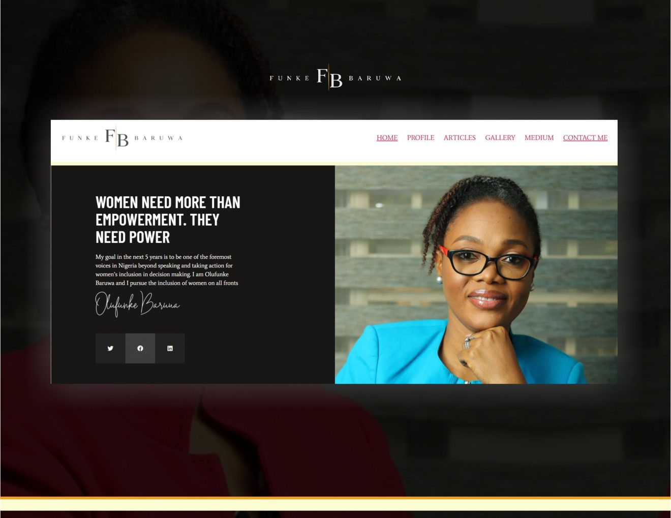 Screenshot of the homepage of a personal portfolio website